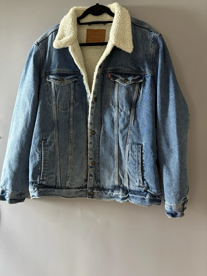 Levi's Premium Type III Sherpa Trucker Jacket Mens XL Needle Park Denim Fleece, photo 1 of 5
