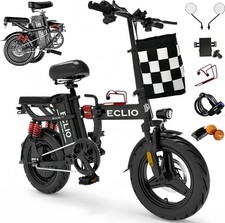 ECLIO Folding Electric Bike Peak 800W Motor 25MPH 48V 14Ah Ebike Up to 55Miles