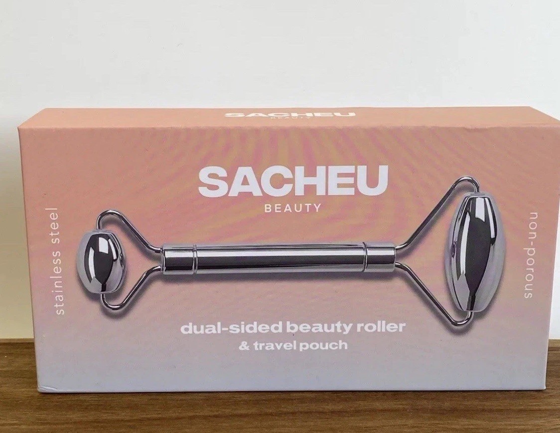 Stainless Steel Face Roller Dual Side -Guasha Tool for Face - Skin Care Gift Set