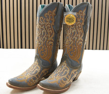 Corral Ladies Blue-Honey Overlay, embroidery Crystal C4124 Size 6.5 M Western