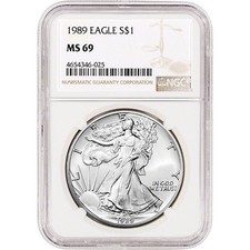 1989 American Silver Eagle Coin - NGC MS69
