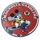 Vintage Magnolia Gasoline Sign - Mickey Mouse Gas Motor Oil Pump Porcelain Sign