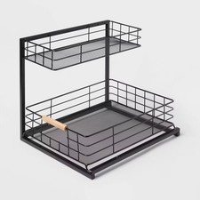Two Tiered Metal Under Kitchen Sink Storage Organizer Black - Brightroom
