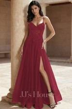JJ’s House A-Line V-Neck Burgundy/Red Floor Length Prom Dress CUSTOM SIZING