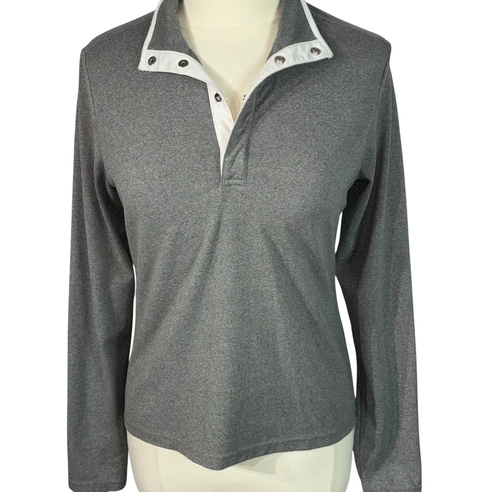 Polo 高尔夫 Ralph Lauren Heather 灰色白色装饰模拟颈部运动上衣 M — 第 3/4 张图片