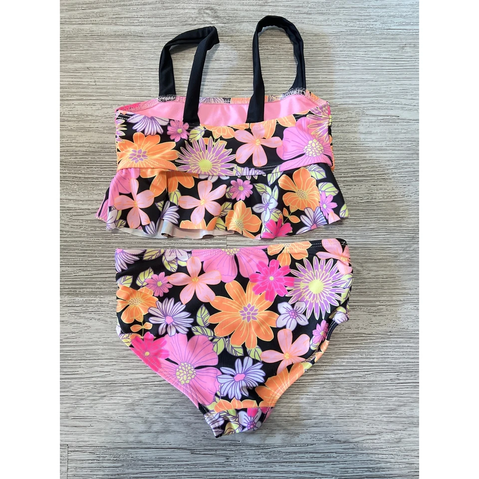 Wonder Nation Pink Floral Two Piece Swimsuit Size XS 4/5 Pre-Loved - Image 2 of 4