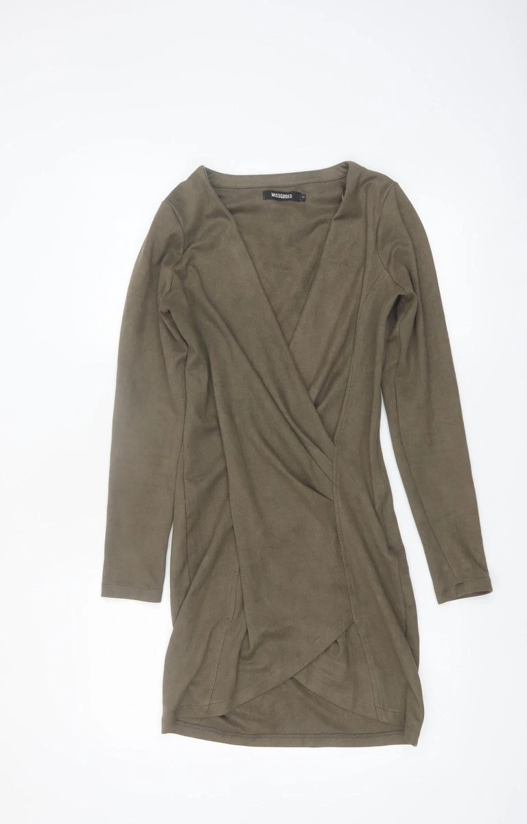 missguided green wrap dress MissGuided Green Velvet Wrap Dress with Thigh High Slit main image 0