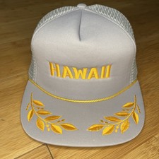 VTG Hawaiian Headwear Gray Gold Eggs Rope Mesh Trucker Hat Honolulu Hawaii CLEAN