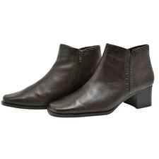 Vintage 1990s Brown Leather Ankle Boots Block Heel Zip Booties Y2K Streetwear