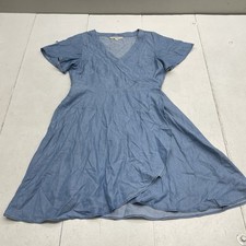 Loft Blue Chambray Wrap Tie Short Flutter Sleeve Dress Women's Size 10