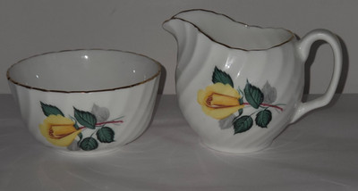 Royal Adderley Yellow Rose Bone China England Open Sugar + Creamer 4 oz.