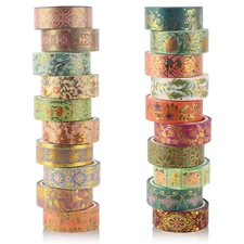 Washi Tape Set 20 Rolls Gold Foil Floral Decorative Tape Vintage Aesthetic Maski