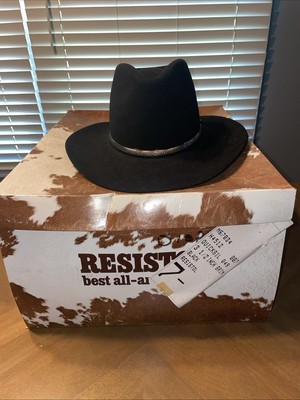 Quicksilver Resistol Black Cowboy Hat Size 7 Western 4X Beaver Felt Original Box