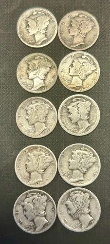 Mercury dimes. Lot Of Ten