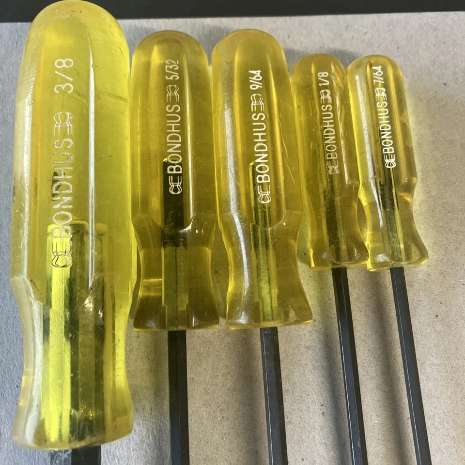 6 vtg BONDHUS HEX BALL END DRIVER ALLEN KEY WRENCH SCREWDRIVER SET 3/8 - 7/64” - Image 2 of 4