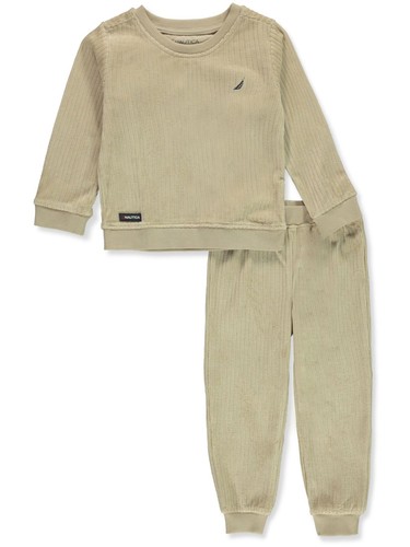 Nautica Boys' 2-Piece Velour Joggers Set Outfit Color: beige Size: 2t - Picture 2 of 2