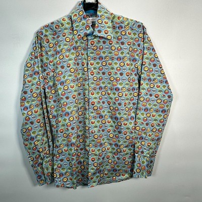 Coton Doux Long Sleeve Blue Cotton Vintage Bottle Caps Shirt UK 15 (37/38)