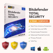 Bitdefender Total Security - 1 Year 5 Devices  Daily VPN