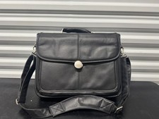 Dell Computer Black Leather Shoulder Laptop Brief Case Bag
