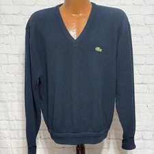 Vtg Izod Lacoste V-Neck Sweater Navy Large Tennis Preppy 80s Golf Made in USA