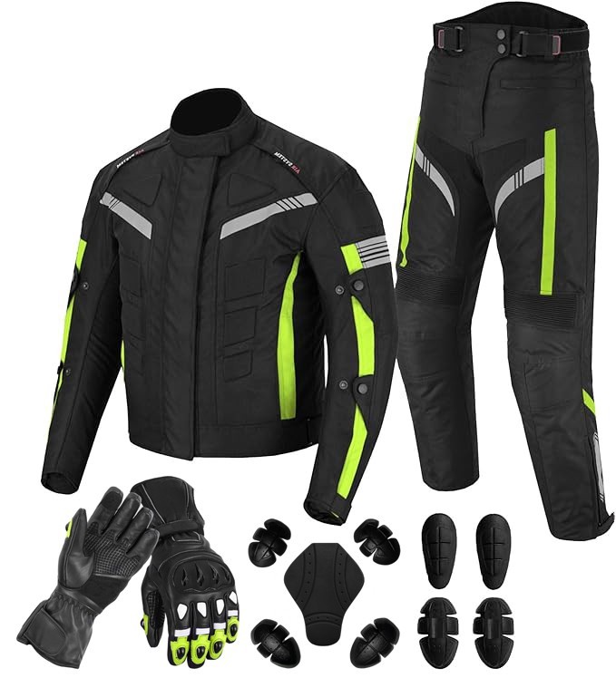 Giacca e Pantaloni da Moto, Guanti in Pelle con Protezioni Rimovibili, XS-6XL