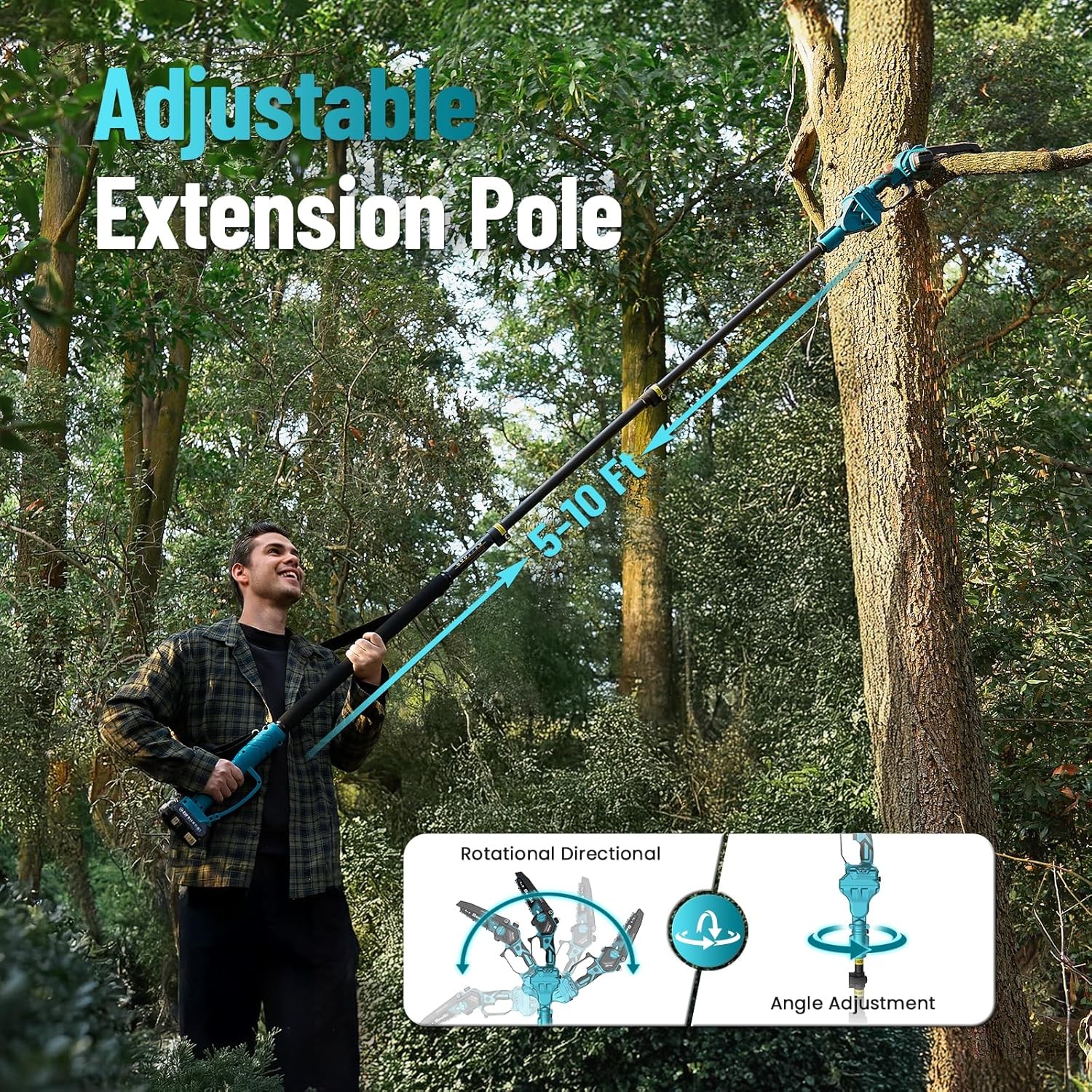 Cordless Pole Saw Trimming Pruning 16ft Reach 6" mini Chainsaw Cutter 2xBattery