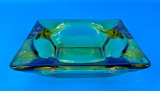 Square Glass Ashtray Amber 4.5" Mid Century Modern Vintage Very Good Condition