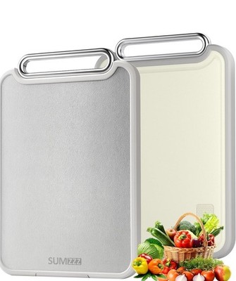 SUMEZZZ Double-Sided Antibacterial Stainless Steel Cutting Boards Gray White
