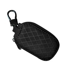 Genuine Leather Car Key Fob Cover Keychain Holder Zipper Bag with Hook Black