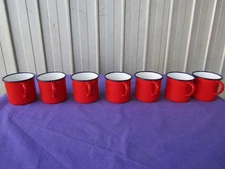 Enamelware Mug Standard Coffee / Tea x 7 Red and White 1950s Poland Vintage
