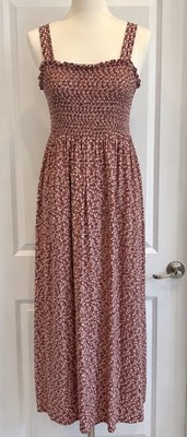 LOFT  Maxi Dress Medium Mauve Pink Floral Smocked Bodice Cottagecore
