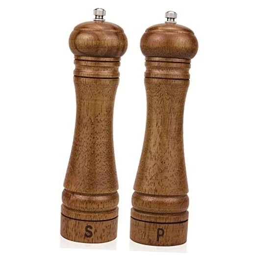 Wood Salt and Pepper Grinder Set, Salt Mill Pepper Grinder 8 Inches-2 Packs