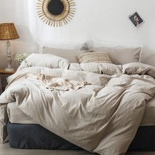 Cal King Washed Cotton Duvet Cover Set - Soft  Breathable Linen Texture