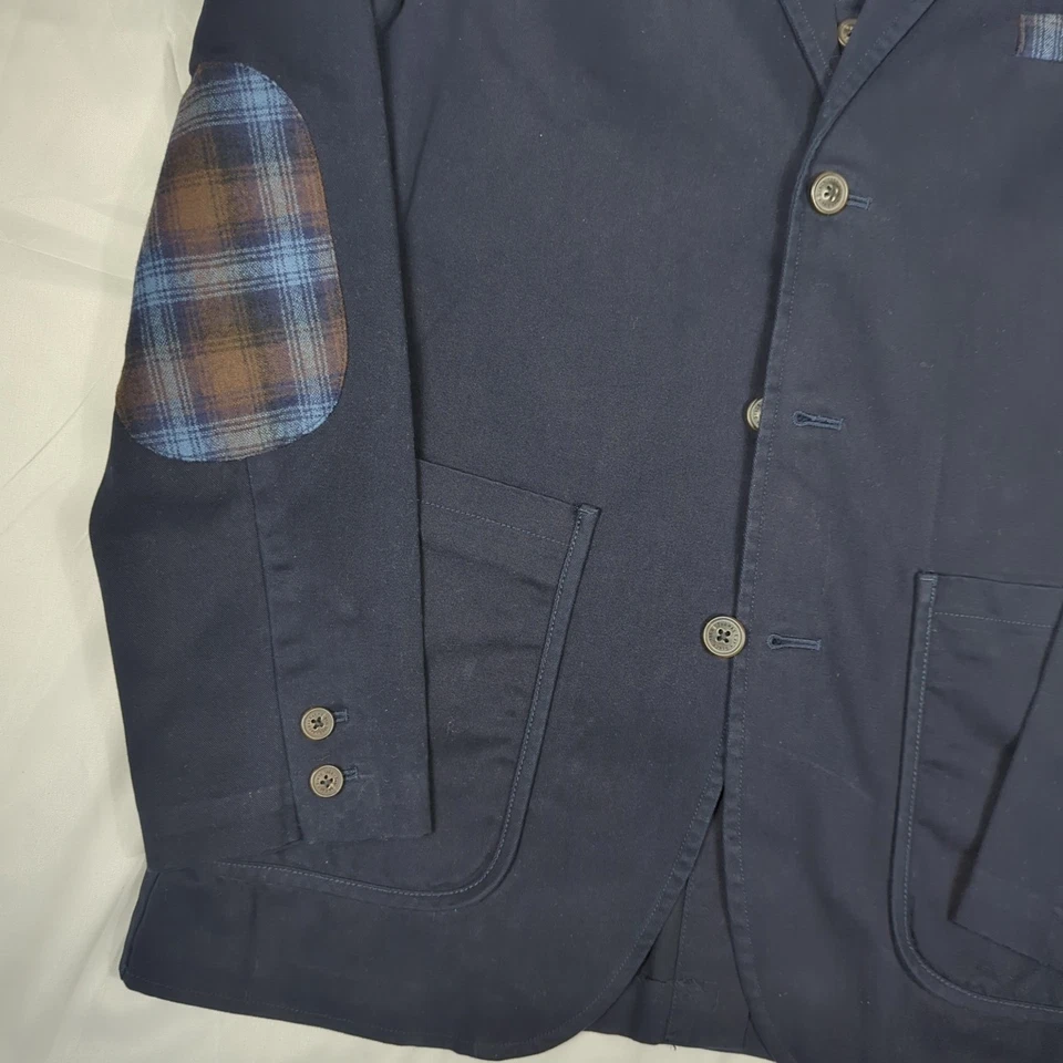 JAQUETA E COLETE BLAZER PENDLETON THOMAS KAY azul marinho xadrez remendo de cotovelo M 40 - Imagem 3 de 4