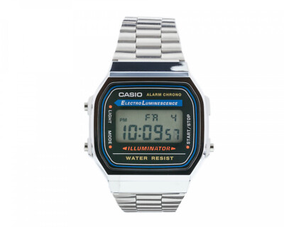 Casio Edelstahl Armband Uhr A168WA-1YES Klassik Retro Alarm Kalender silber  NEU 7427505140148