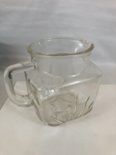 Vintage Federal Clear Glass Star Pattern Water Juice Square Pitcher With Handle - Picture 1 of 7