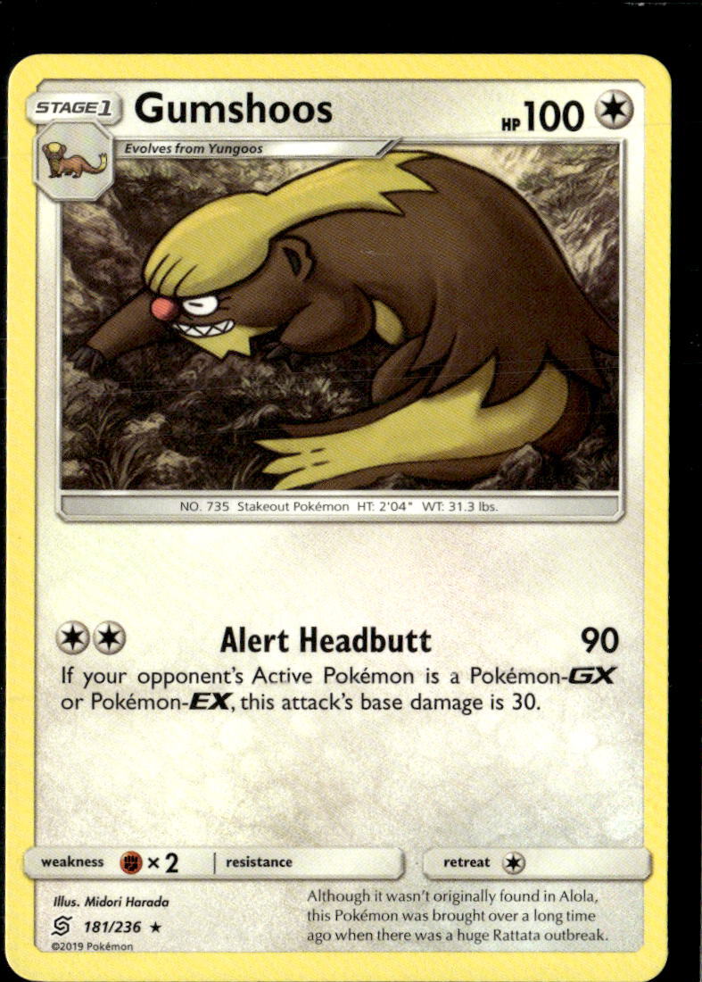 Pokemon Gumshoos 181/236 Unified Minds Non Holo Rare 2 Card Lot