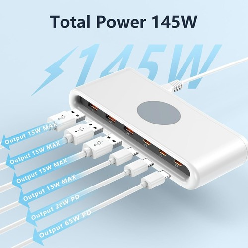 USB Ladestation 6 Port, Multiport Ladeblock, 65W USB-C Ladeleistung - Bild 2 von 7