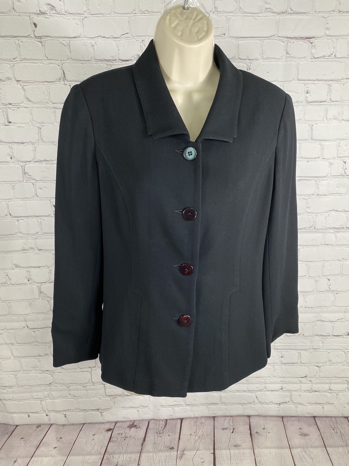 VTG Isabel Ardee Solid Black Collared Button Up L… - image 1