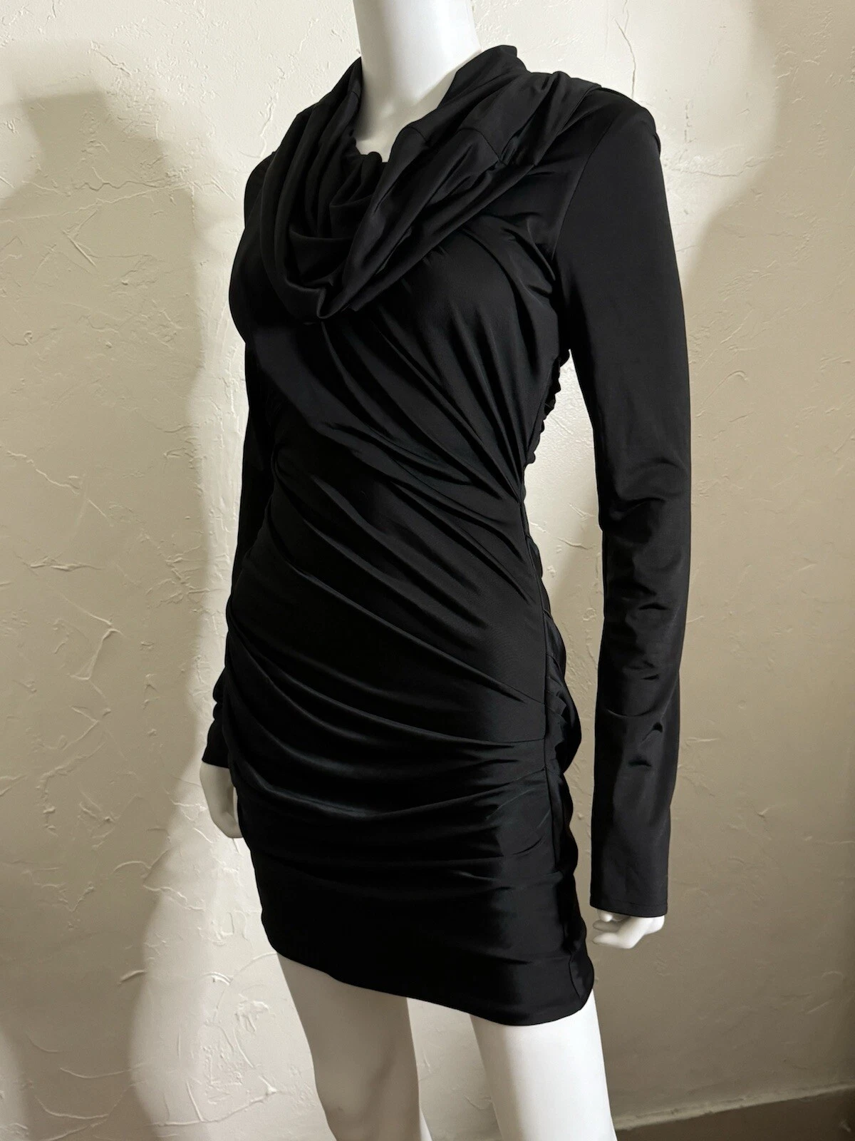 ALEXANDER WANG ABITO BODYCON DRAPPEGGIATO MANICHE LUNGHE NERO TAGLIA 2