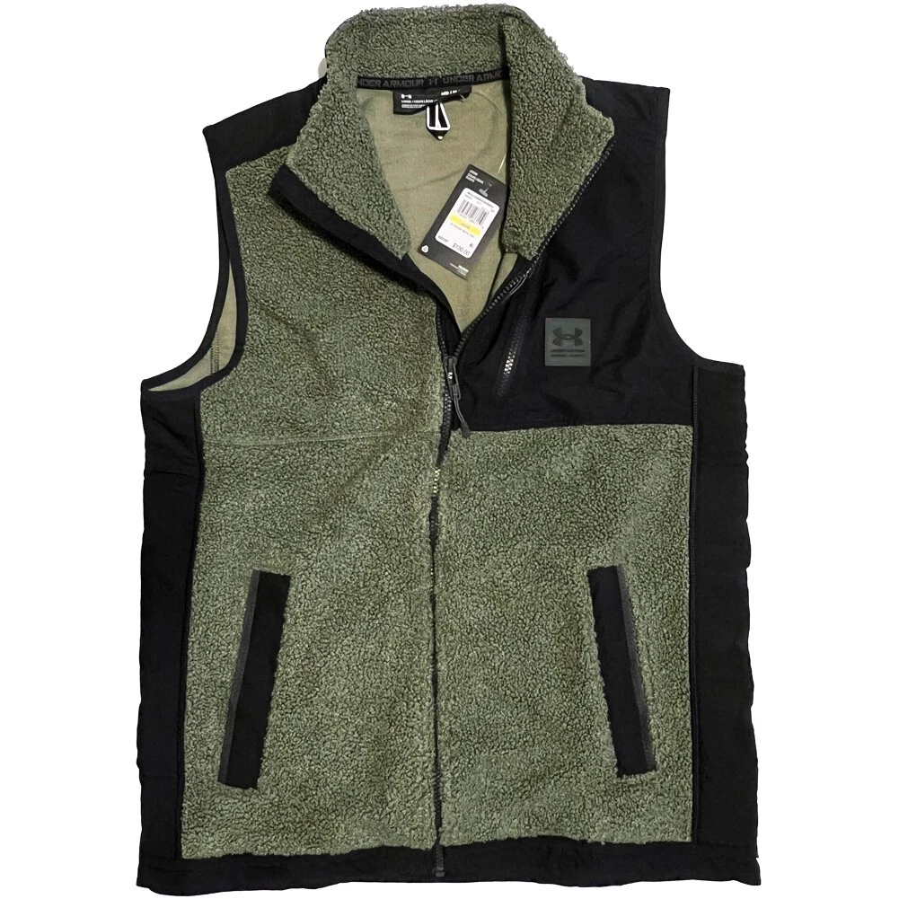 Under Armour Men’s UA Green & Black Fleece Vest Full Zip Boucle .. Medium .. New