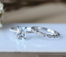 2.05ct Lab-Created Blue Aquamarine Ring White Gold Plated Bridal Set Valentine