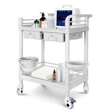 Mobile Trolley Cart with Wheels 2-Shelf Medical Rolling Trolley 330Lbs Max Load
