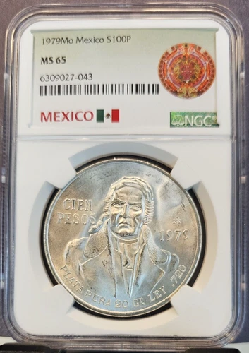 1979 MEXICO SILVER 100 PESOS MORELOS NGC MS 65 GEM BU BEAUTIFUL LUSTER