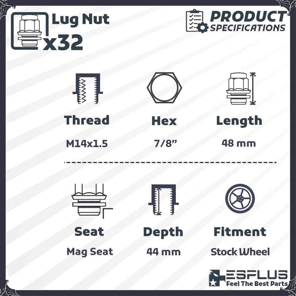 Tuerca 32 piezas 1,85" OEM cromada negra M14x1,5 apta para Nissan 2012-2021 NV1500/2500/3500 Foto 2 de 4