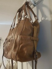 Tre Vero Large Brown Textured Leather Studded Tote Carryall Shoulder Purse Bag