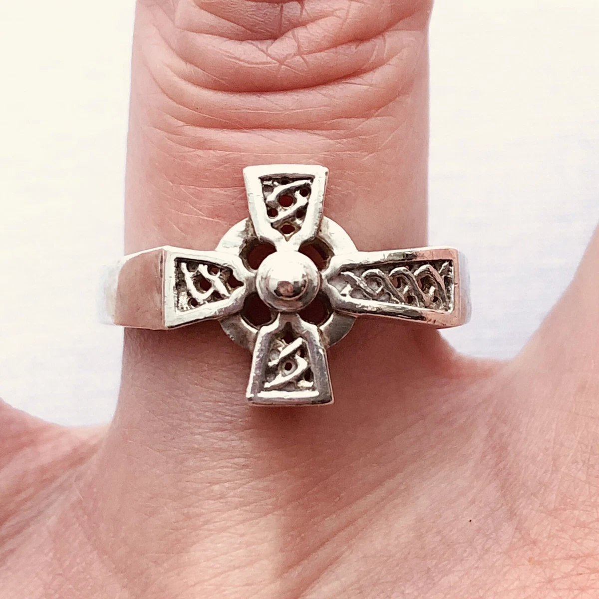 VTG Celtic Cross Ring .925 Sterling Silver Marked SD Irish Pride