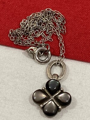 BARSE 925 THAILAND Sterling Silver Black MOP Pendant & Link Chain Necklace