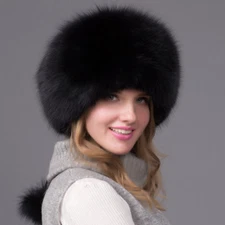Womens Fluffy Fox Fur Hat Russian Hat Winter Warmer Ear Cap Ushanka Cossack Ski