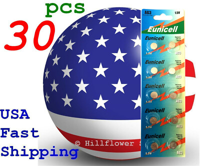 30 pcs AG3 LR41 To SR736 G3 392A 384 New Card 1.5V 0% Hg Alkaline Battery